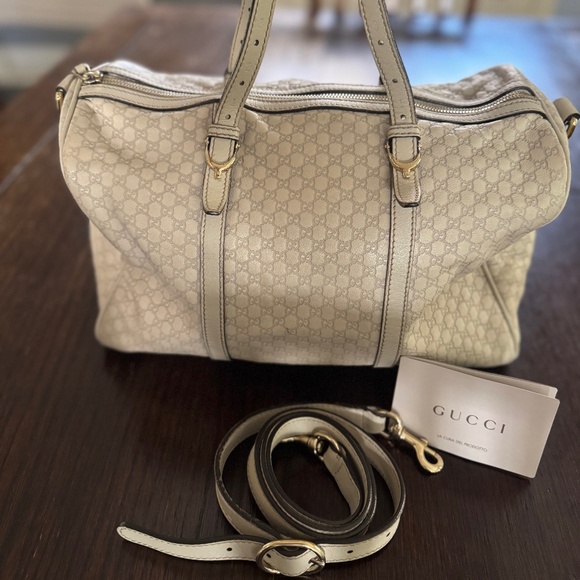 Gucci Microguccissima Leather Boston Bag – Ivory – Authentic w/ Strap & Dust Bag - Picture 1 of 13